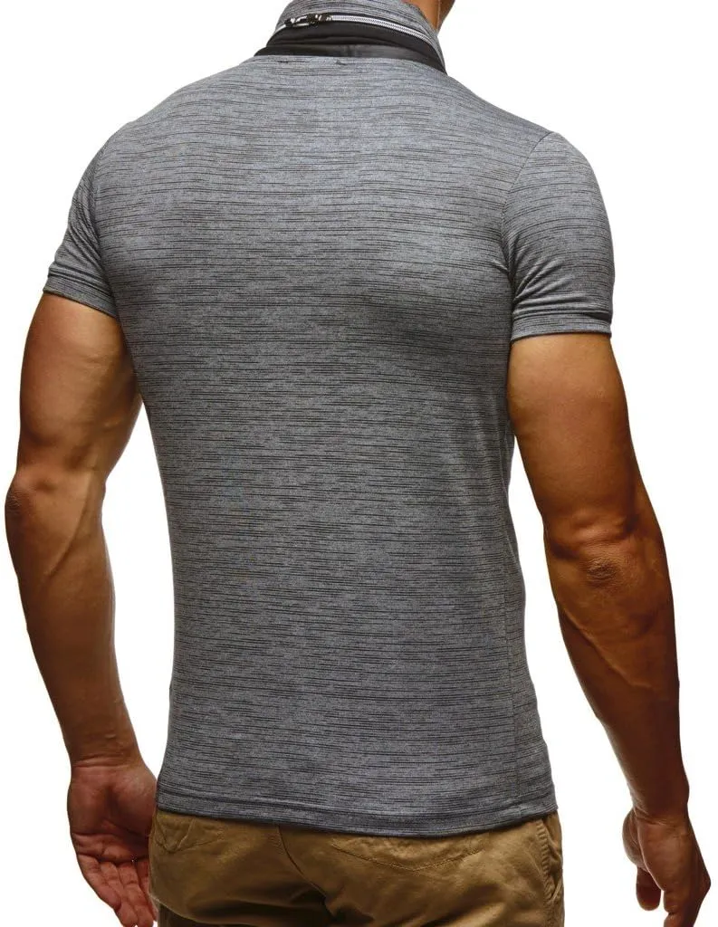 Leif Nelson Men's Summer t-Shirt Stand-up Collar Slim fit Casual Cotton LN805