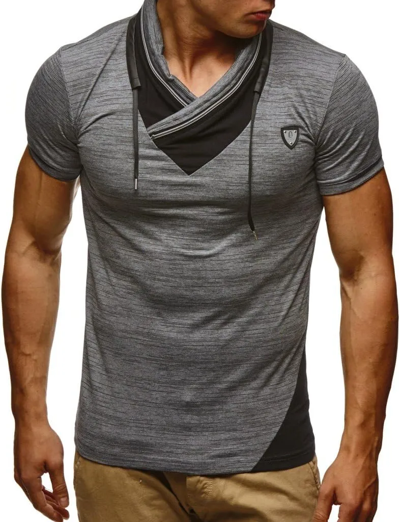 Leif Nelson Men's Summer t-Shirt Stand-up Collar Slim fit Casual Cotton LN805