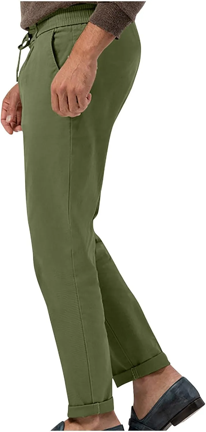 Lightweight Casual Pants for Men Classic Hiking Pants Tapered Work Pants Stretch Khaki Pants Pants with Ribbon