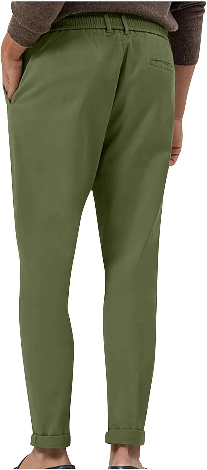 Lightweight Casual Pants for Men Classic Hiking Pants Tapered Work Pants Stretch Khaki Pants Pants with Ribbon
