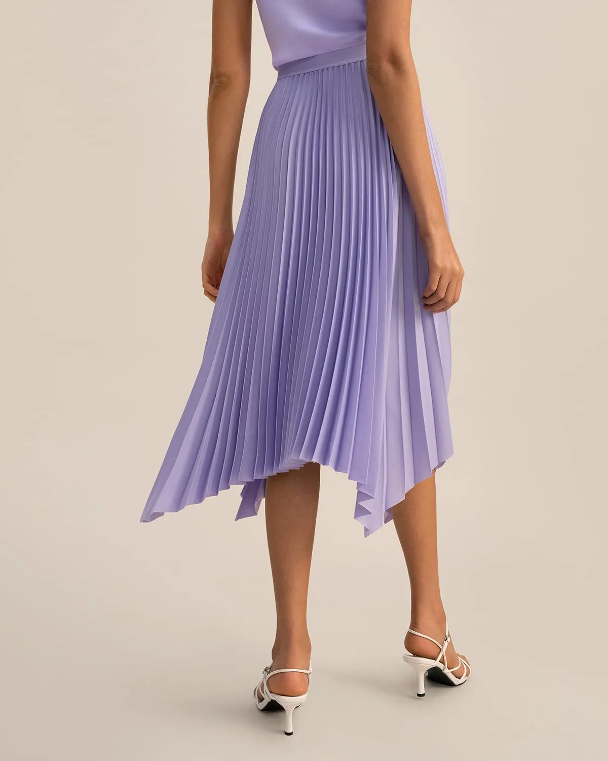 LilySilk Pleated Handkerchief Maxi Skirt Flowy Flare Irregular Hem Elastic Waist Midi A Line Dress Spring Summer Soft