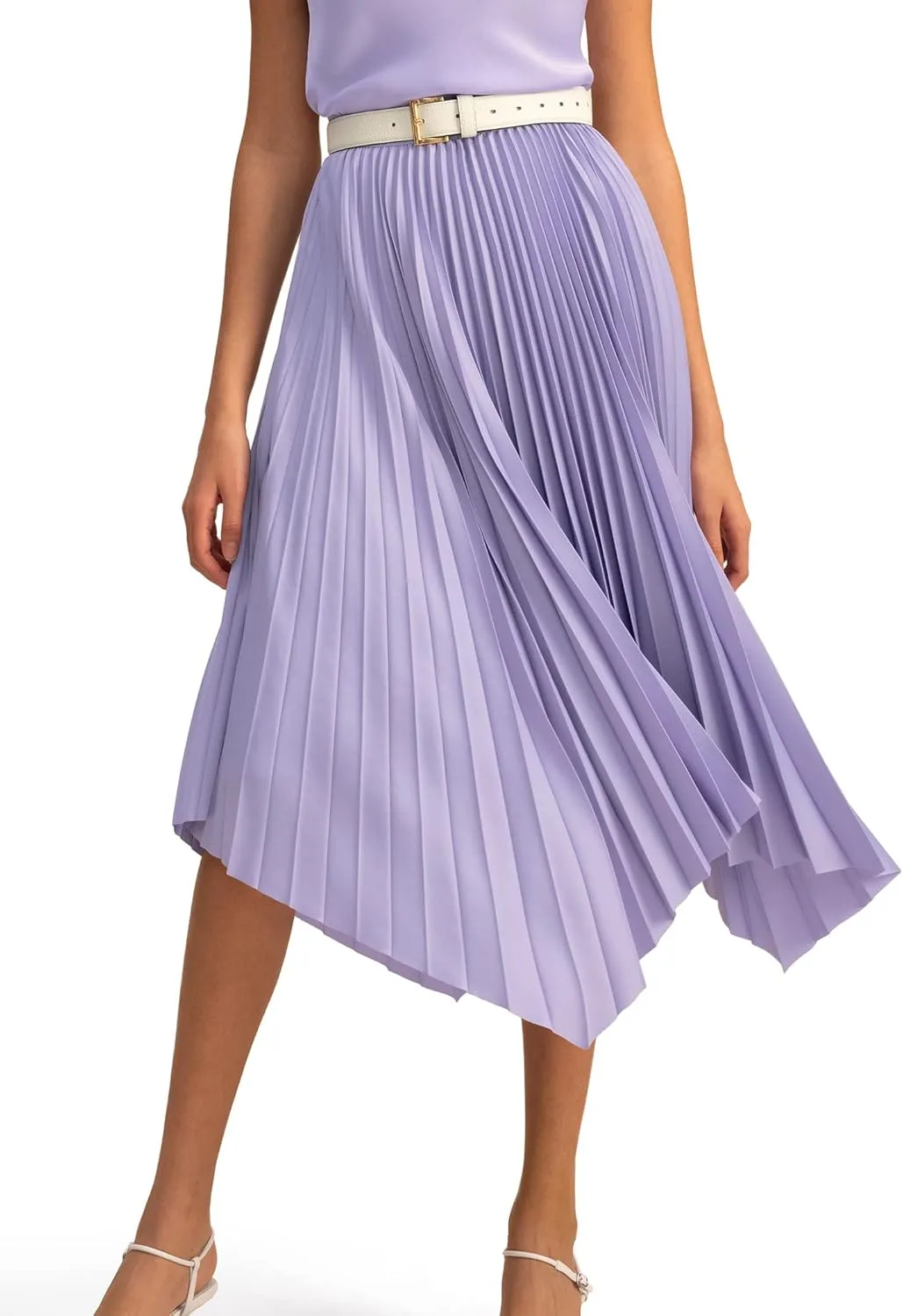 LilySilk Pleated Handkerchief Maxi Skirt Flowy Flare Irregular Hem Elastic Waist Midi A Line Dress Spring Summer Soft