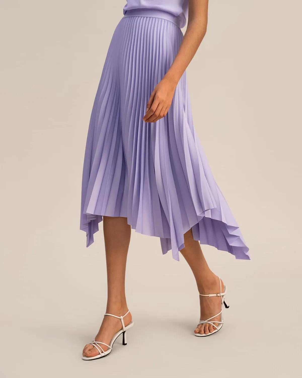 LilySilk Pleated Handkerchief Maxi Skirt Flowy Flare Irregular Hem Elastic Waist Midi A Line Dress Spring Summer Soft