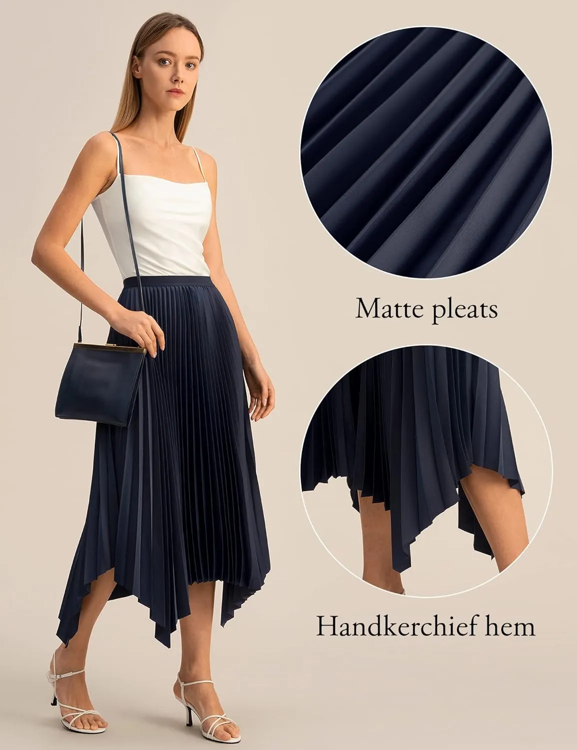 LilySilk Pleated Handkerchief Maxi Skirt Flowy Flare Irregular Hem Elastic Waist Midi A Line Dress Spring Summer Soft