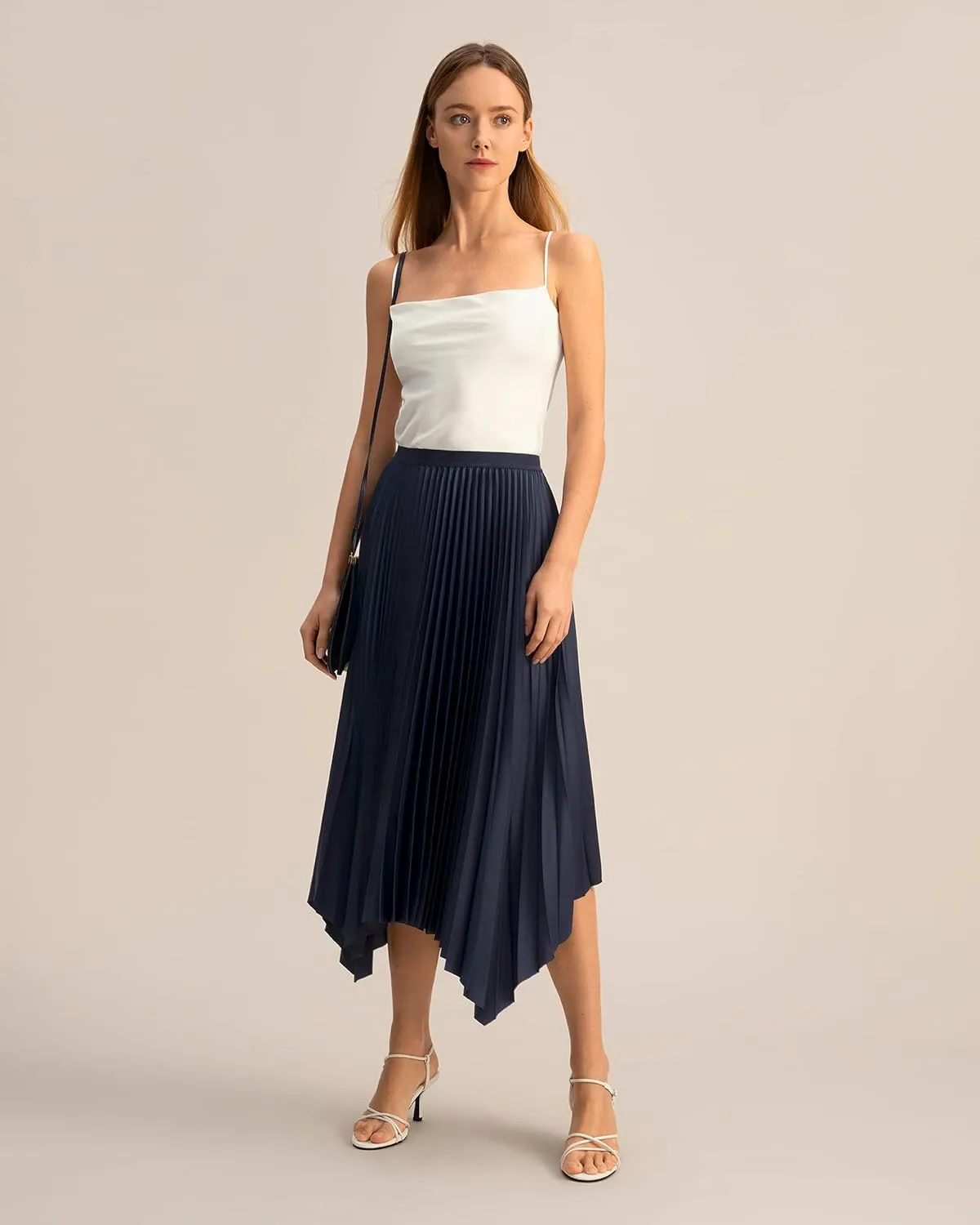 LilySilk Pleated Handkerchief Maxi Skirt Flowy Flare Irregular Hem Elastic Waist Midi A Line Dress Spring Summer Soft