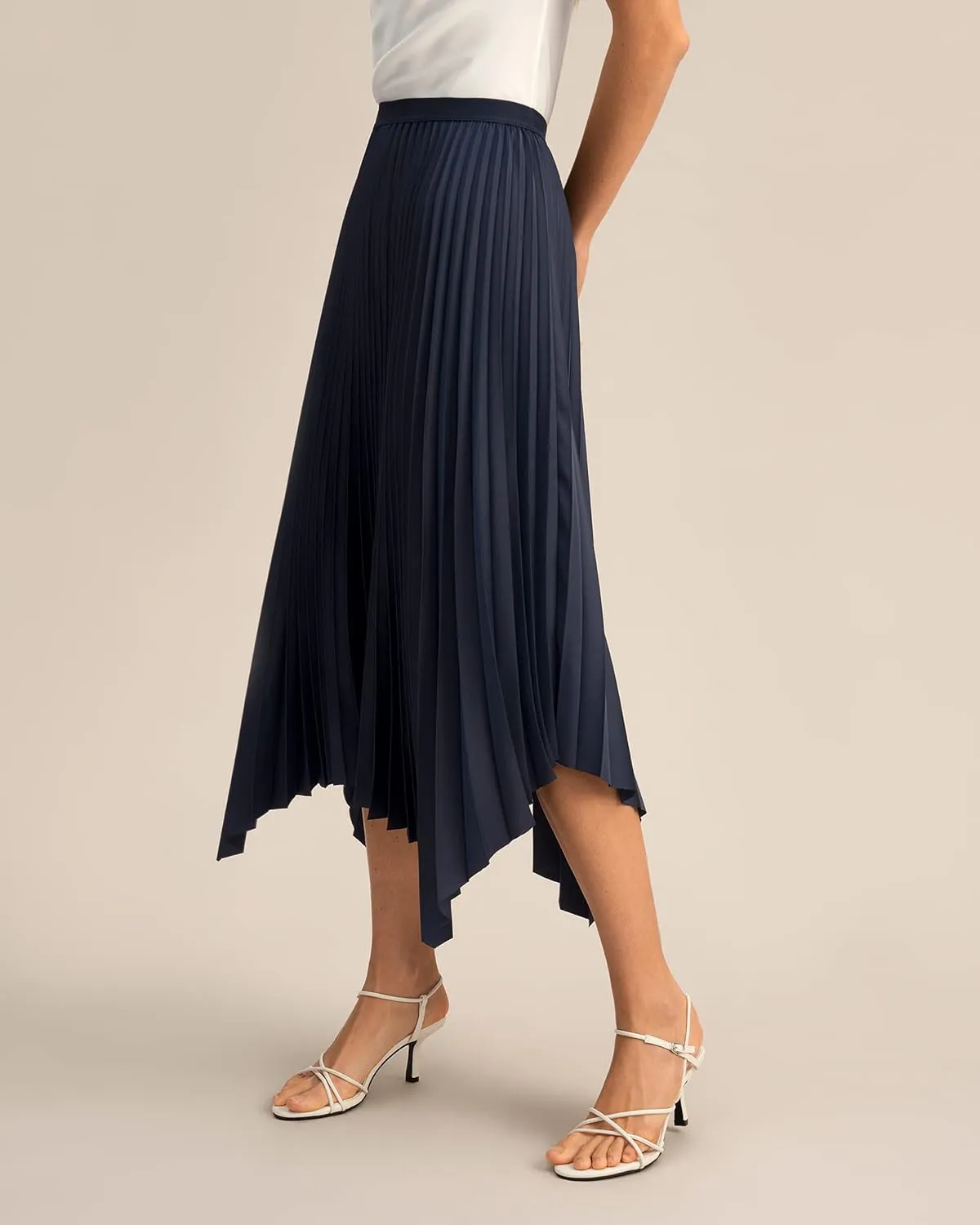 LilySilk Pleated Handkerchief Maxi Skirt Flowy Flare Irregular Hem Elastic Waist Midi A Line Dress Spring Summer Soft