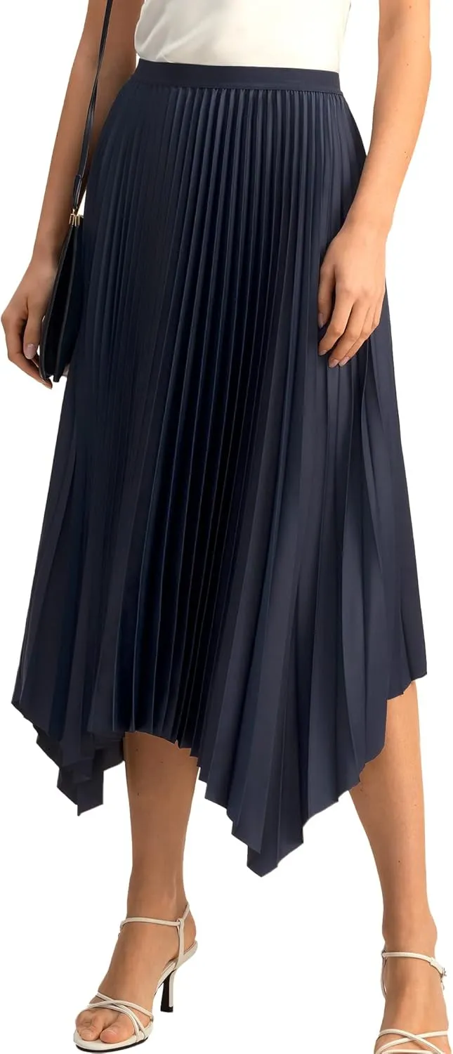 LilySilk Pleated Handkerchief Maxi Skirt Flowy Flare Irregular Hem Elastic Waist Midi A Line Dress Spring Summer Soft