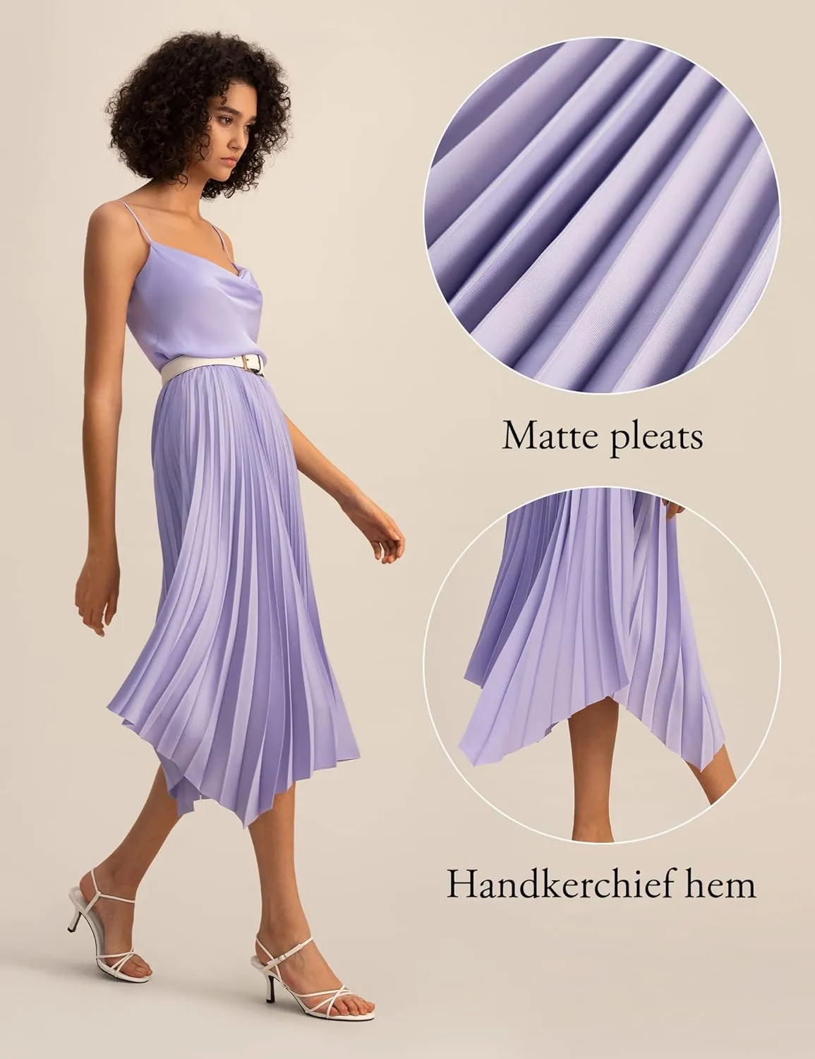 LilySilk Pleated Handkerchief Maxi Skirt Flowy Flare Irregular Hem Elastic Waist Midi A Line Dress Spring Summer Soft