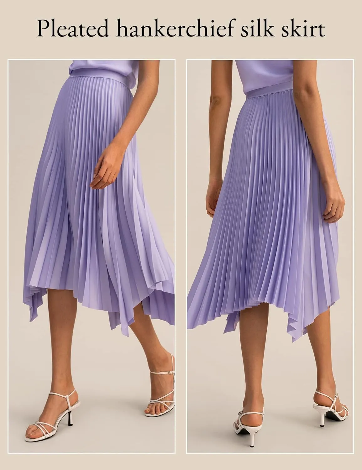 LilySilk Pleated Handkerchief Maxi Skirt Flowy Flare Irregular Hem Elastic Waist Midi A Line Dress Spring Summer Soft