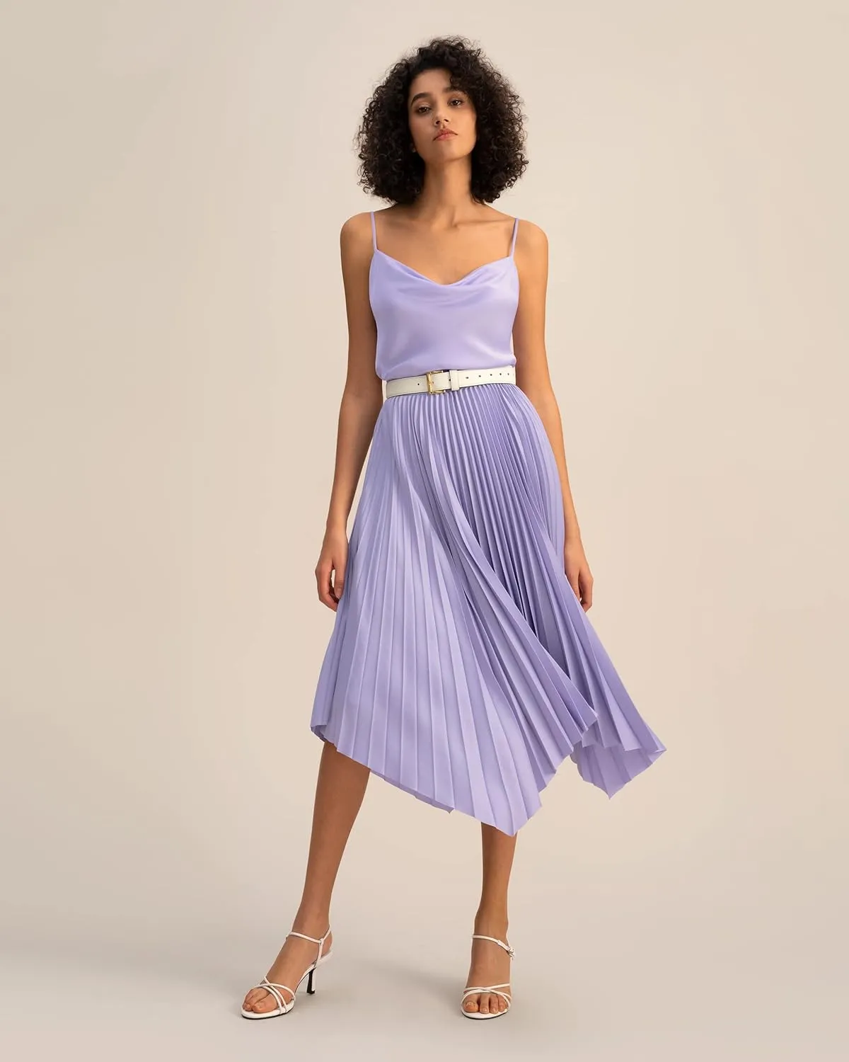 LilySilk Pleated Handkerchief Maxi Skirt Flowy Flare Irregular Hem Elastic Waist Midi A Line Dress Spring Summer Soft