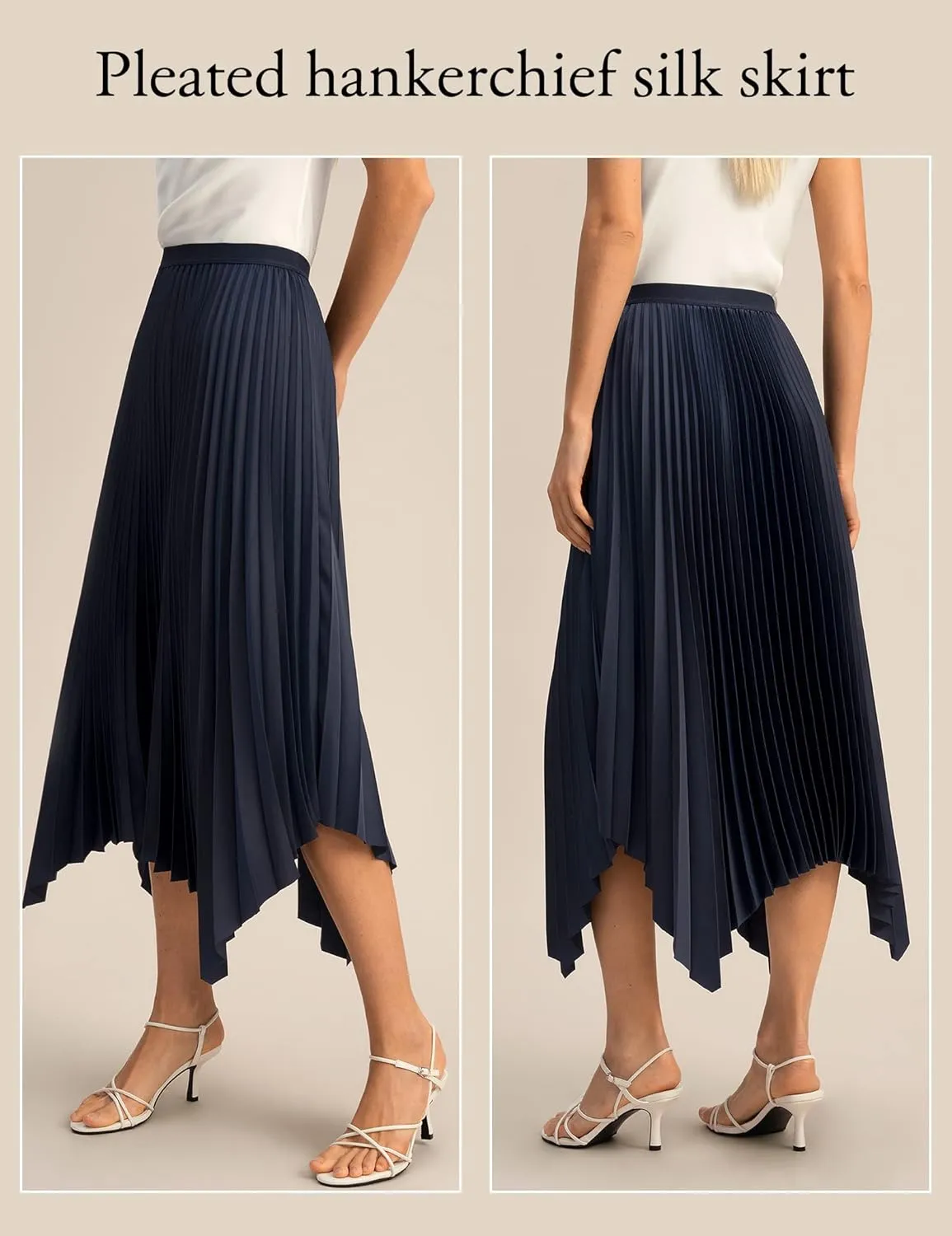 LilySilk Pleated Handkerchief Maxi Skirt Flowy Flare Irregular Hem Elastic Waist Midi A Line Dress Spring Summer Soft