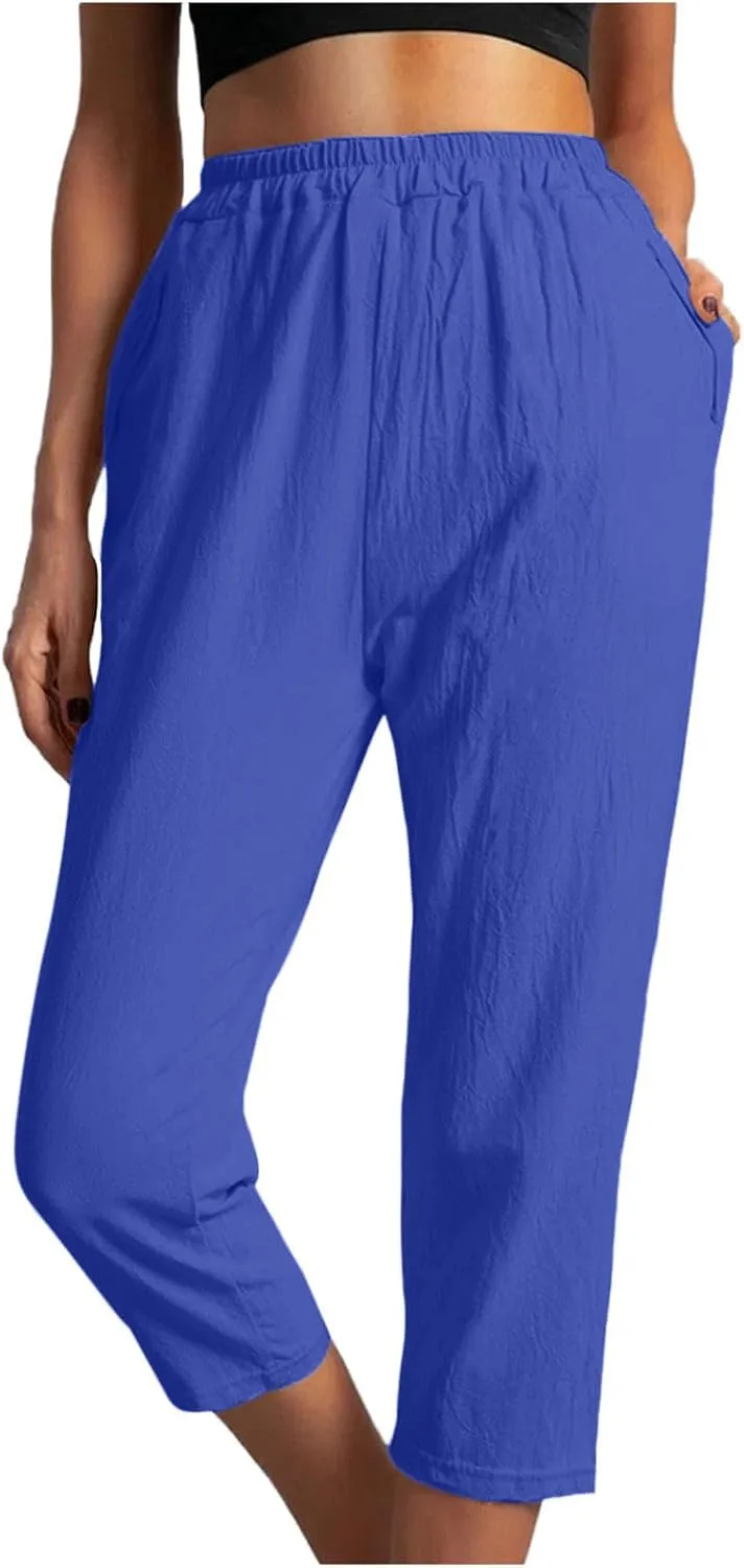 Linen Capri Pants for Women Cotton Casual Summer Capris Stretch High Waisted Straight Wide Leg Cropped Trousers 2025