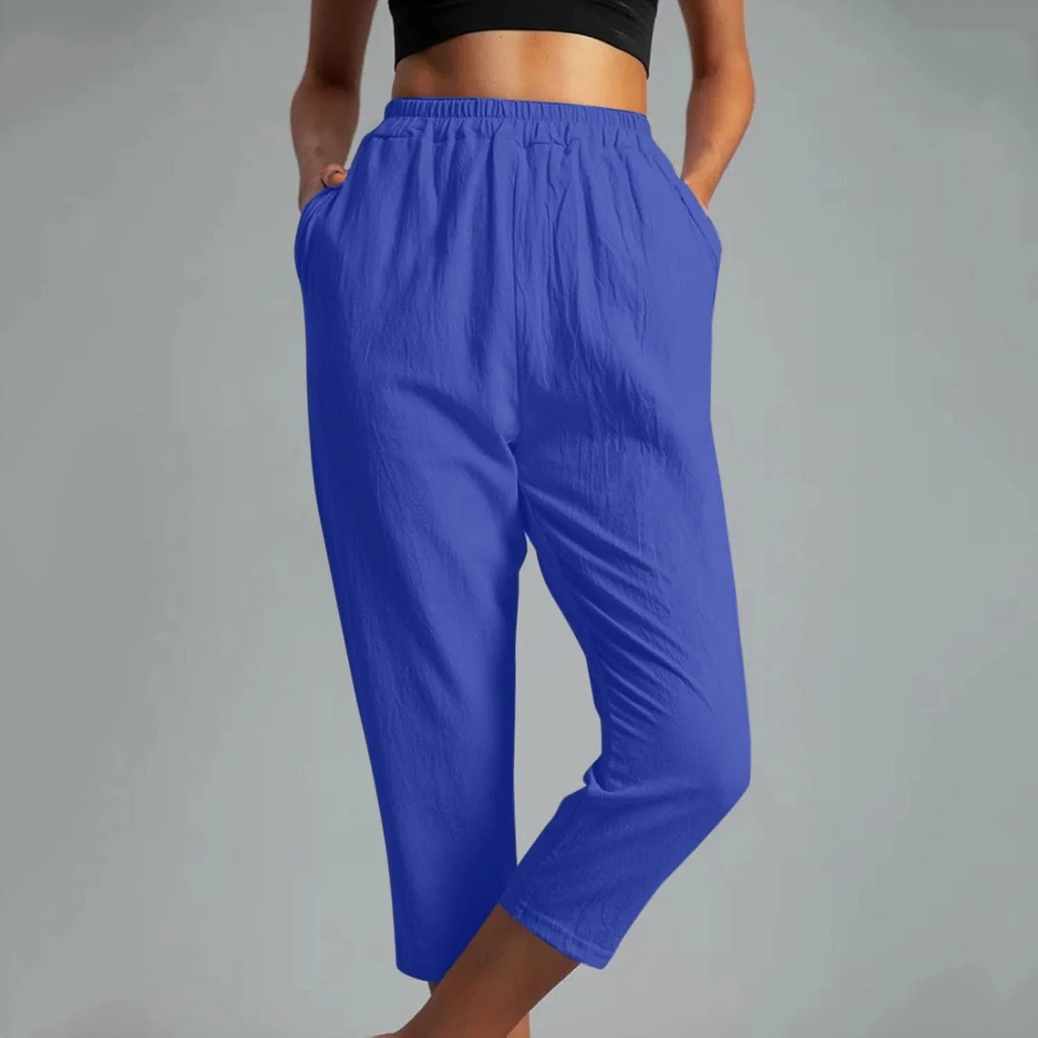 Linen Capri Pants for Women Cotton Casual Summer Capris Stretch High Waisted Straight Wide Leg Cropped Trousers 2025