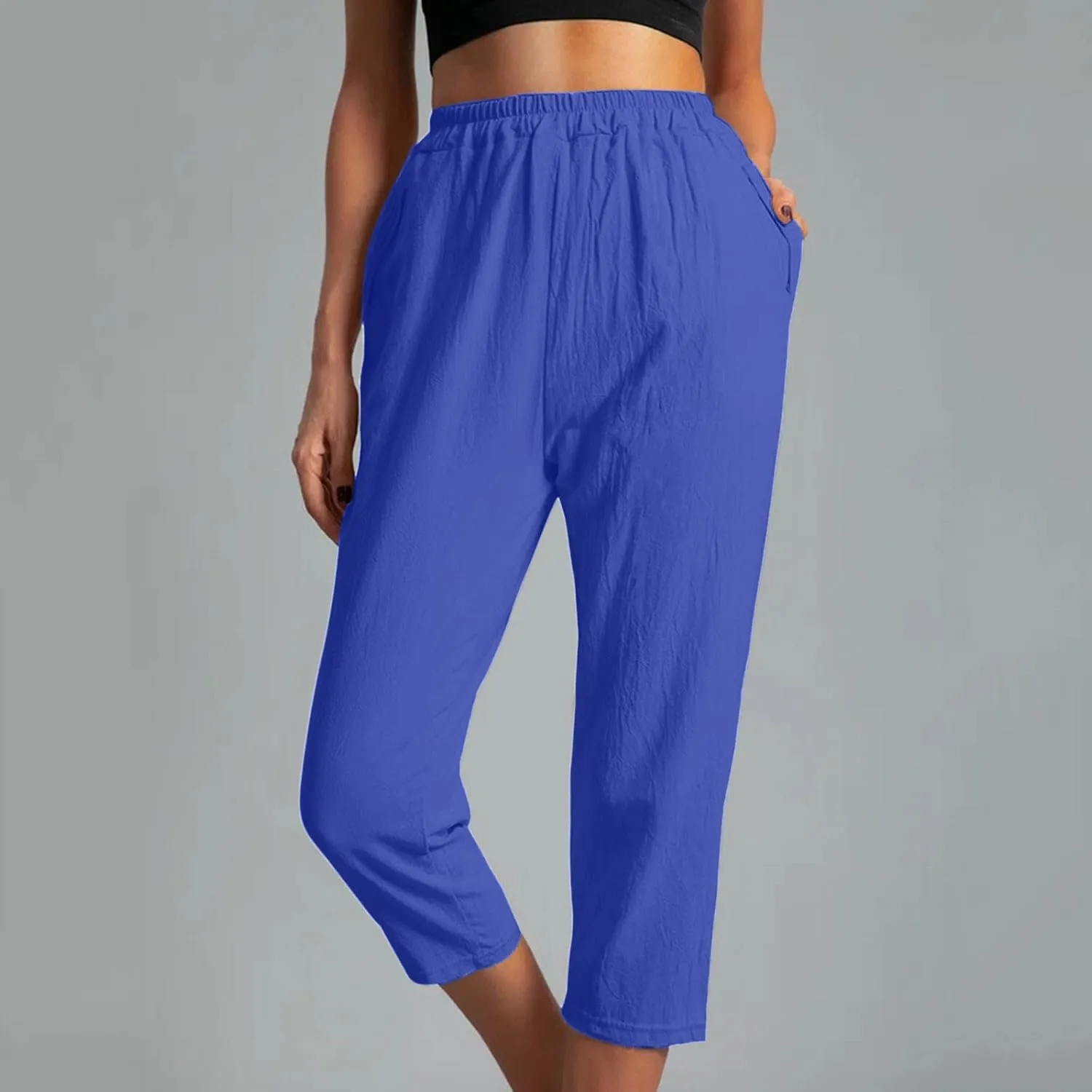 Linen Capri Pants for Women Cotton Casual Summer Capris Stretch High Waisted Straight Wide Leg Cropped Trousers 2025