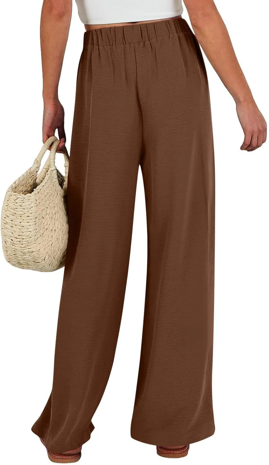 Linen Palazzo Pants for Women Casual Loose Beach Wide Leg Flowy Trousers High Waisted Tie Knot Lounge Pant