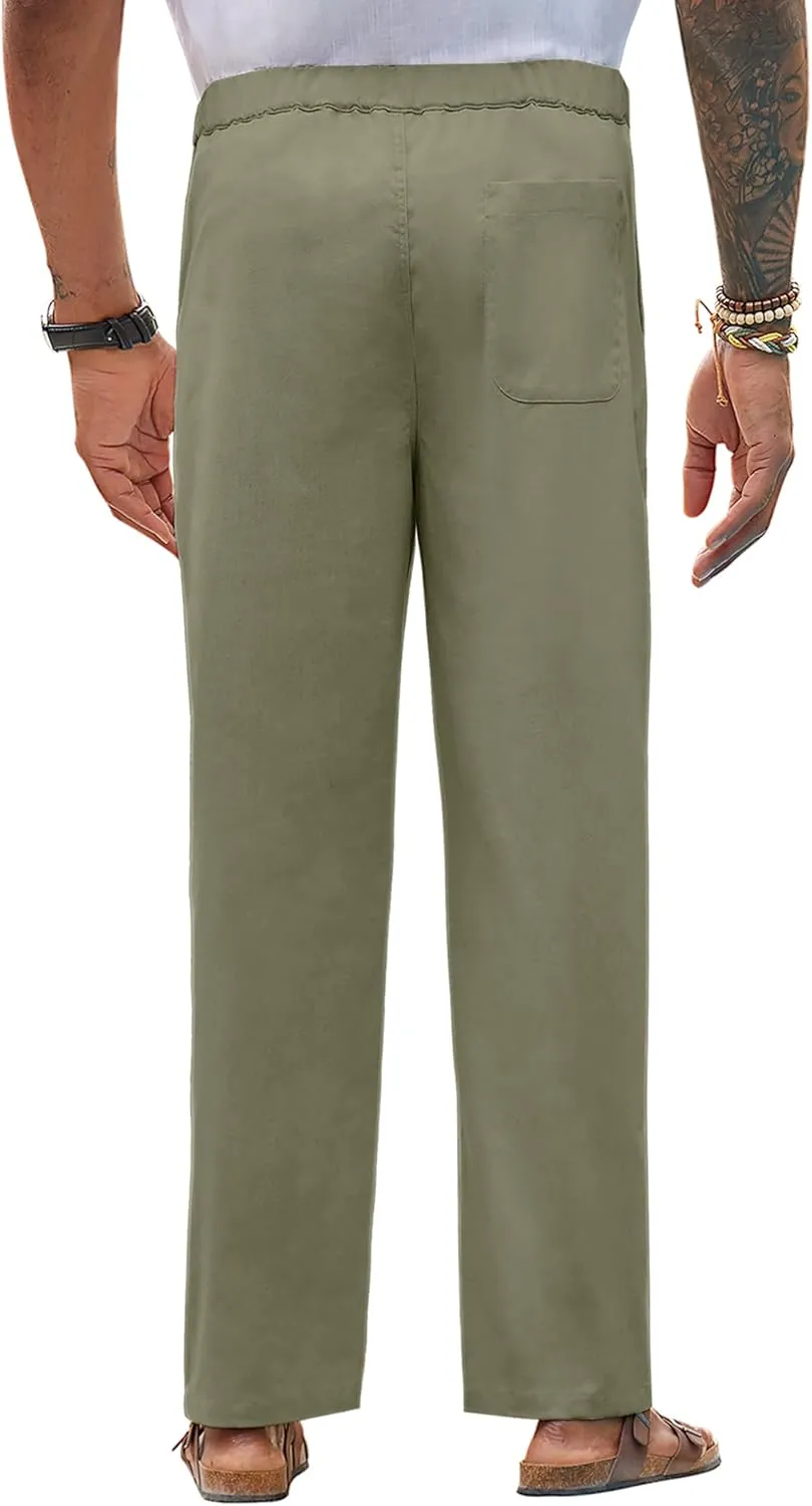 Linen Pants for Men - Casual Wide Leg Beach & Lounge Pants with Pockets