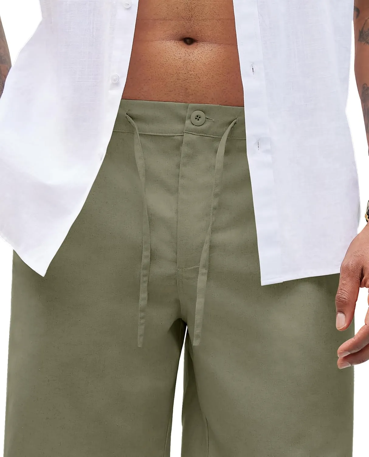 Linen Pants for Men - Casual Wide Leg Beach & Lounge Pants with Pockets