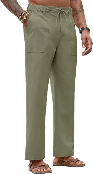 Linen Pants for Men - Casual Wide Leg Beach & Lounge Pants with Pockets