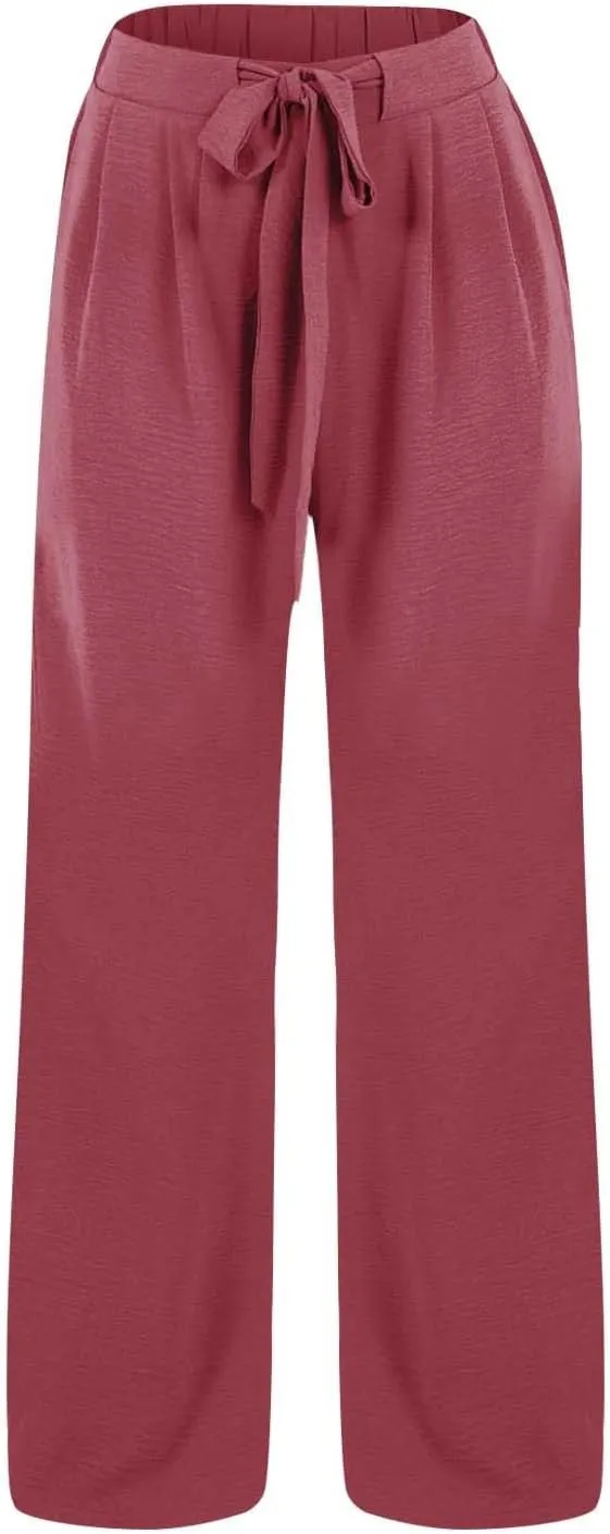 Linen Pants for Women 2025 Summer High Waisted Wide Leg Palazzo Pants Casual Loose Flowy Beach Trousers with Pockets
