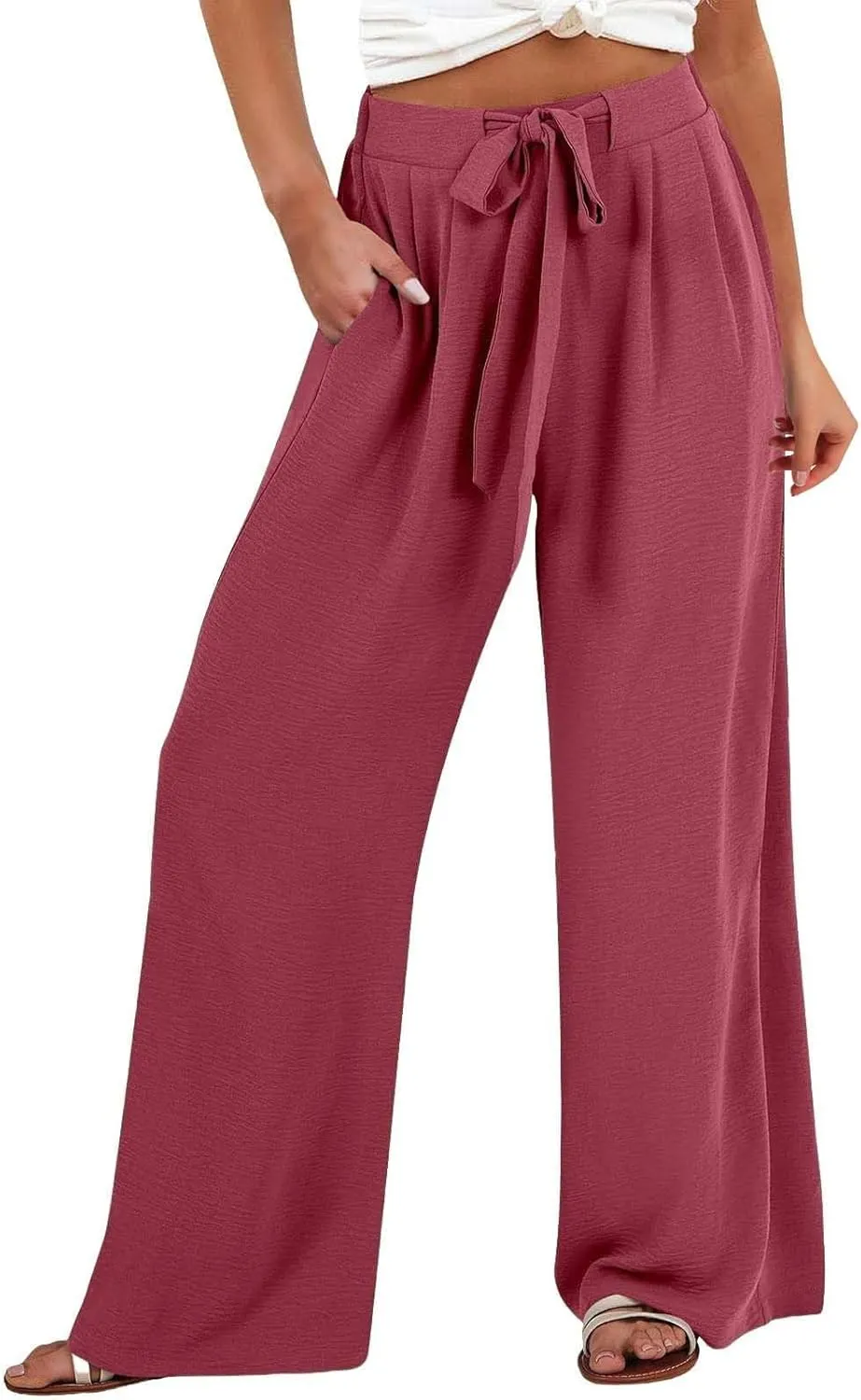 Linen Pants for Women 2025 Summer High Waisted Wide Leg Palazzo Pants Casual Loose Flowy Beach Trousers with Pockets