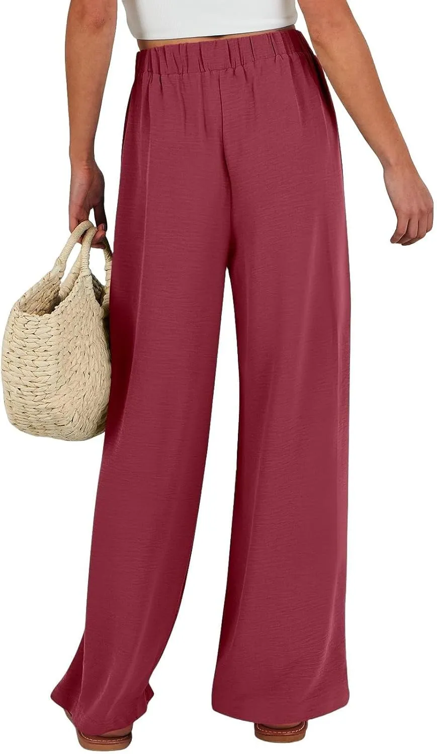Linen Pants for Women 2025 Summer High Waisted Wide Leg Palazzo Pants Casual Loose Flowy Beach Trousers with Pockets