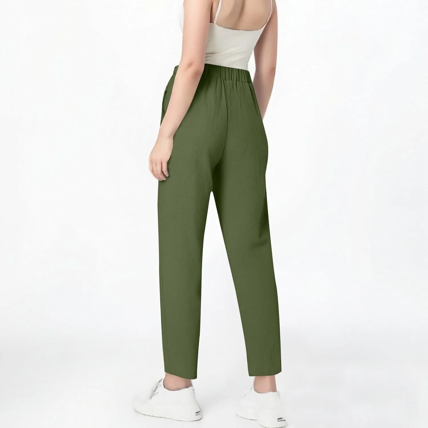 Linen Pants for Women 2025 Trendy High Waisted Wide Leg Trousers Striped Side Button Elastic Waist Summer Gauze Pants