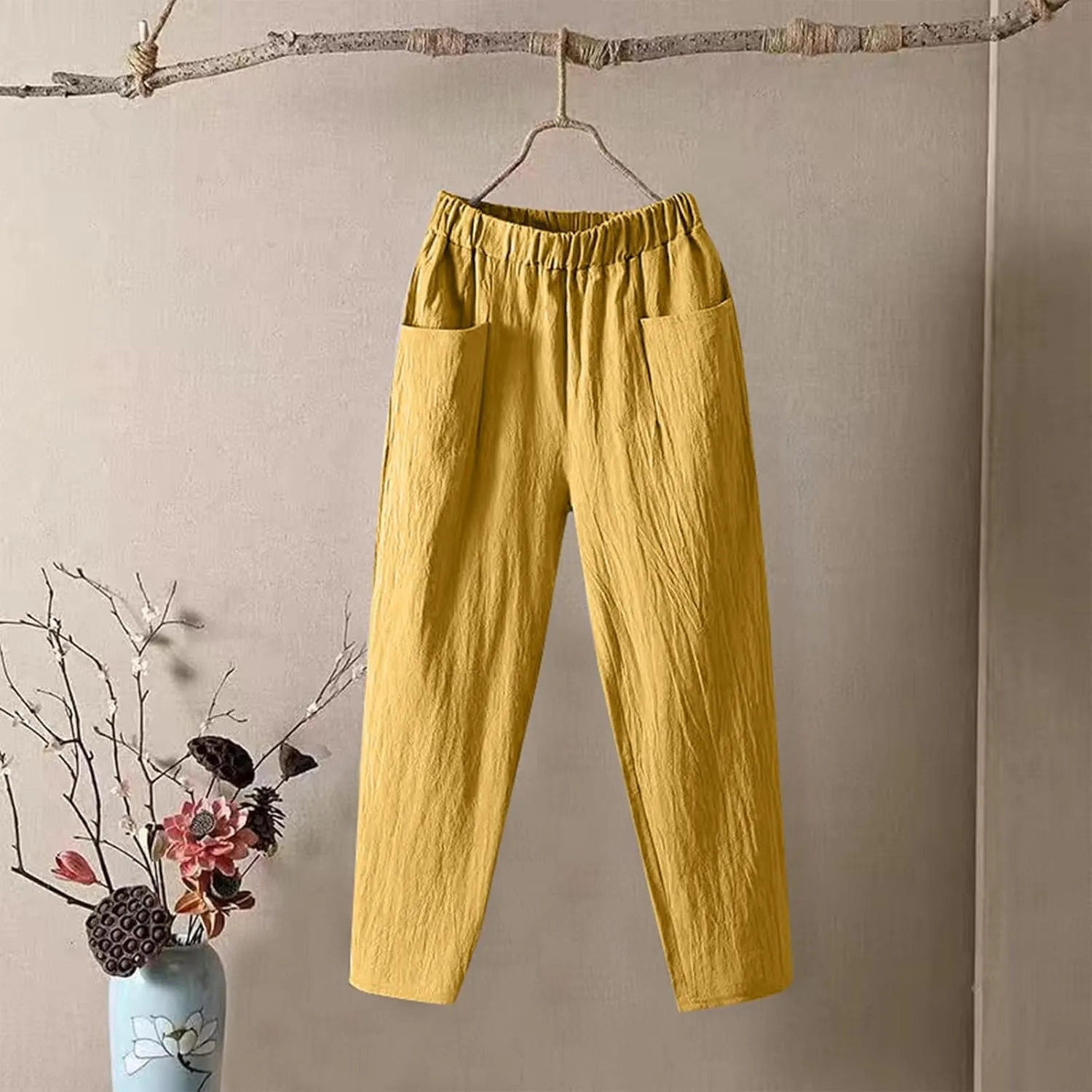 Linen Pants for Women, Clothes Casual Pants Linen Straight Leg Peasant Women