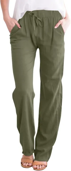 Linen Pants for Women Cotton Linen Straight Leg Lightweight Pants Summer Pants Plus Size Women Loose Fit Trousers