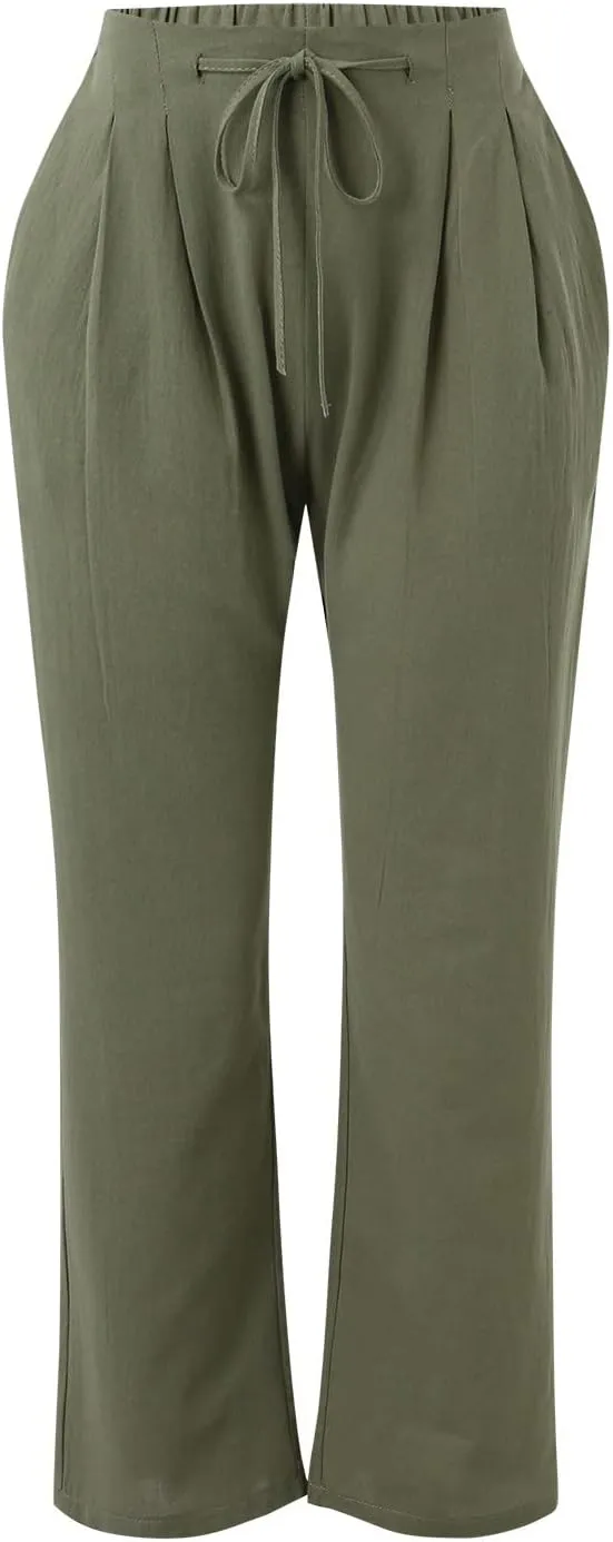 Linen Pants for Women Cotton Linen Straight Leg Lightweight Pants Summer Pants Plus Size Women Loose Fit Trousers