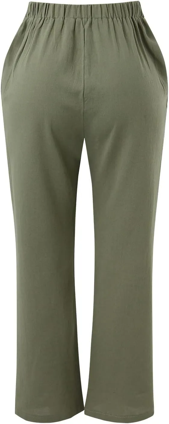 Linen Pants for Women Cotton Linen Straight Leg Lightweight Pants Summer Pants Plus Size Women Loose Fit Trousers
