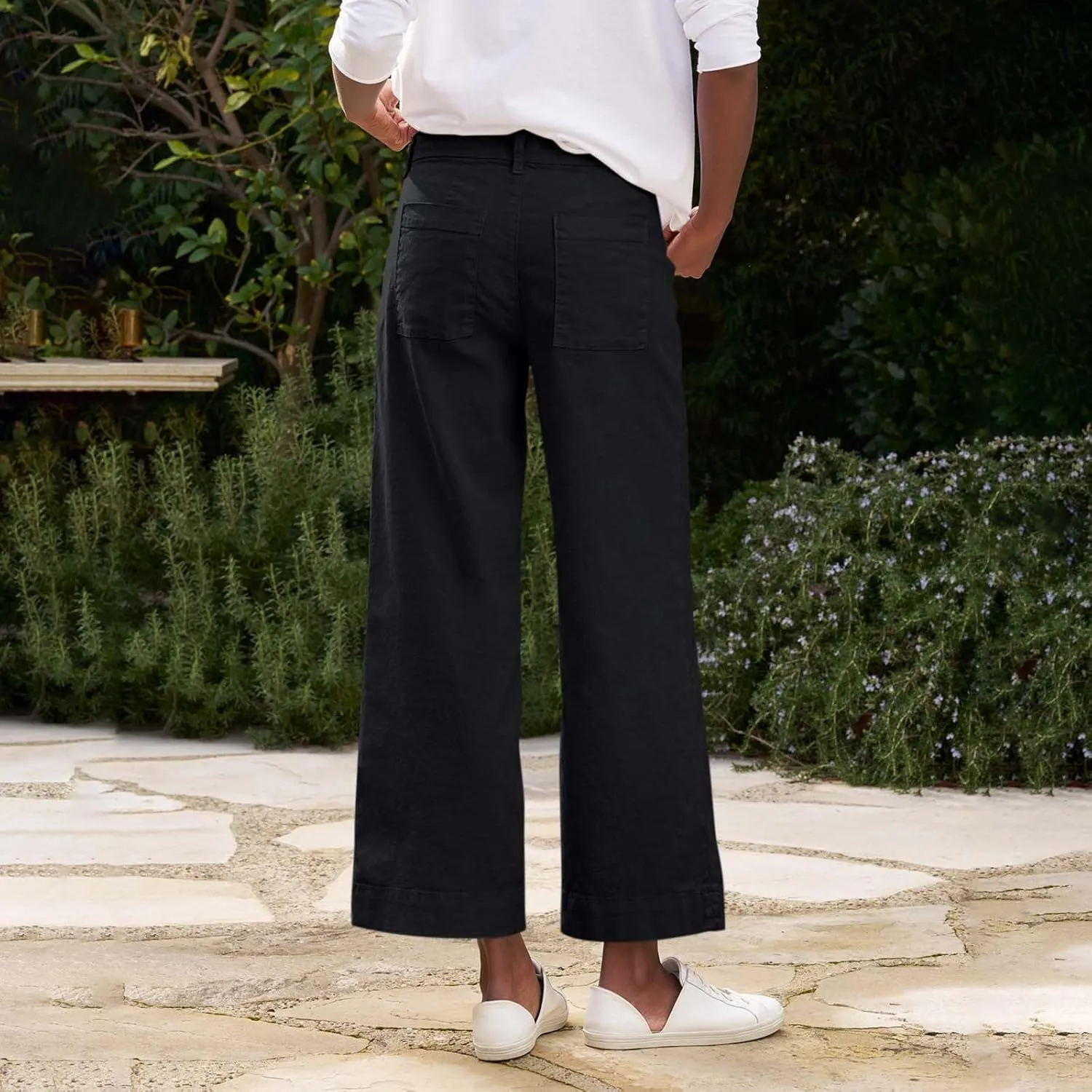 Linen Pants for Women, Linen Casual Pants Straight Leg Peasant Striped Side