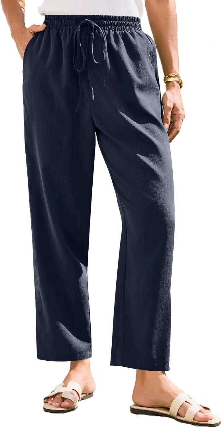 Linen Pants for Women, Linen Casual Pants Straight Leg Plus Size Peasant