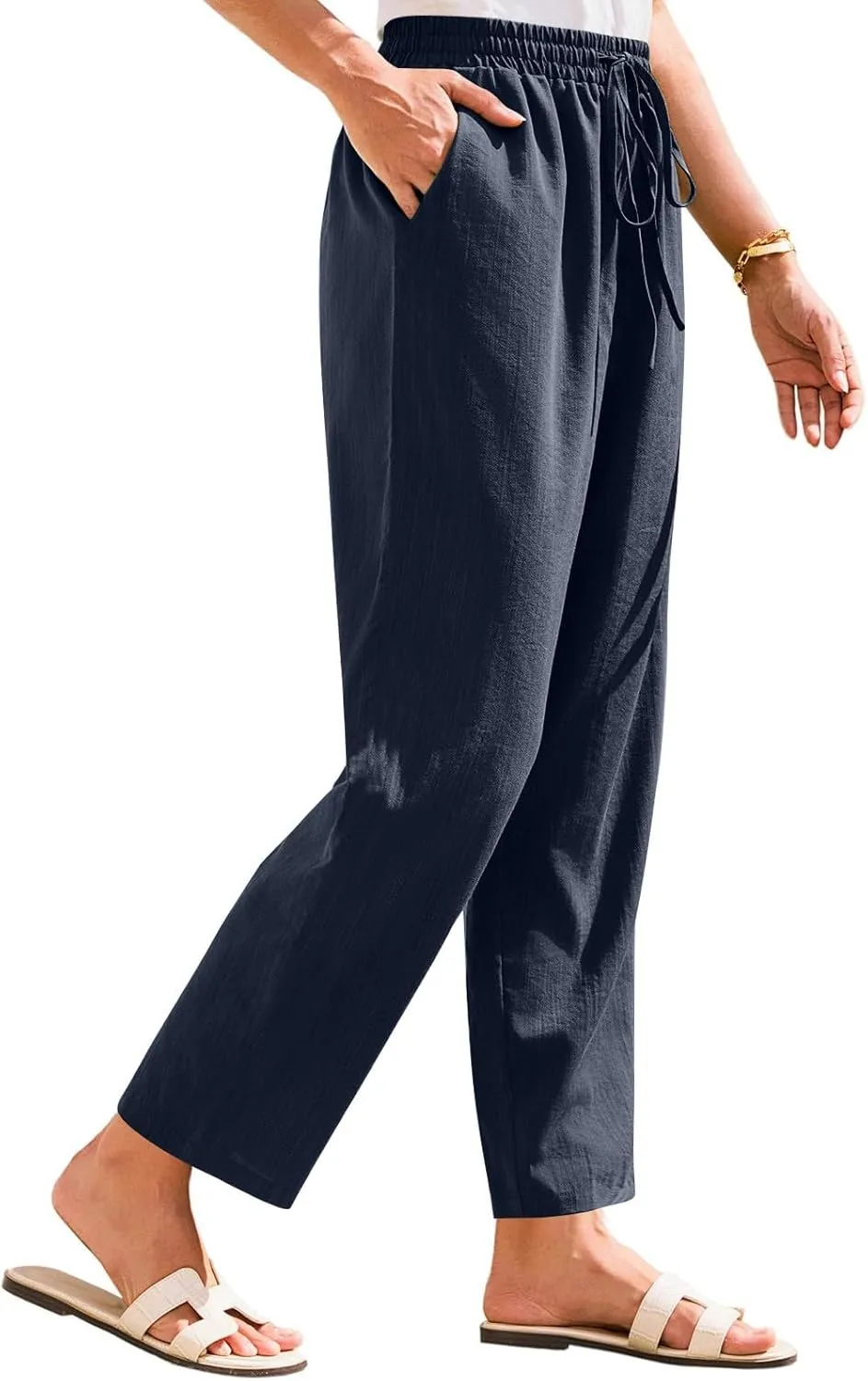 Linen Pants for Women, Linen Casual Pants Straight Leg Plus Size Peasant