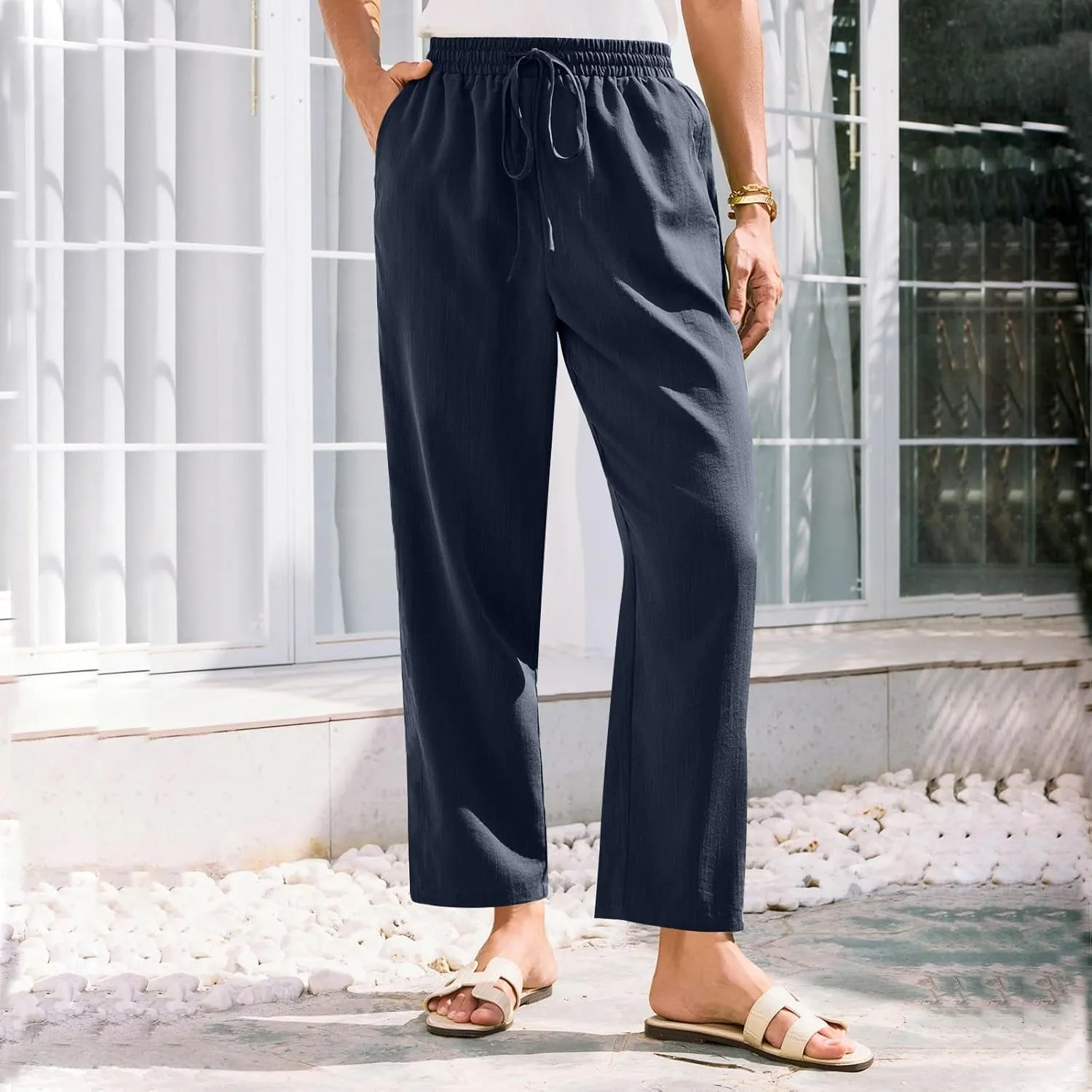Linen Pants for Women, Linen Casual Pants Straight Leg Plus Size Peasant