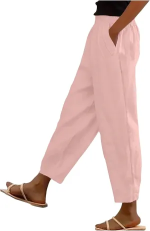 Linen Pants for Women, Loose Linen Straight Leg Peasant Pants Casual Side