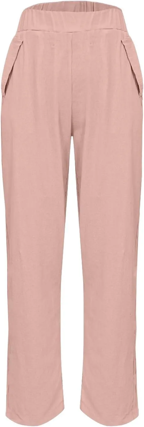 Linen Pants for Women, Loose Linen Straight Leg Peasant Pants Casual Side