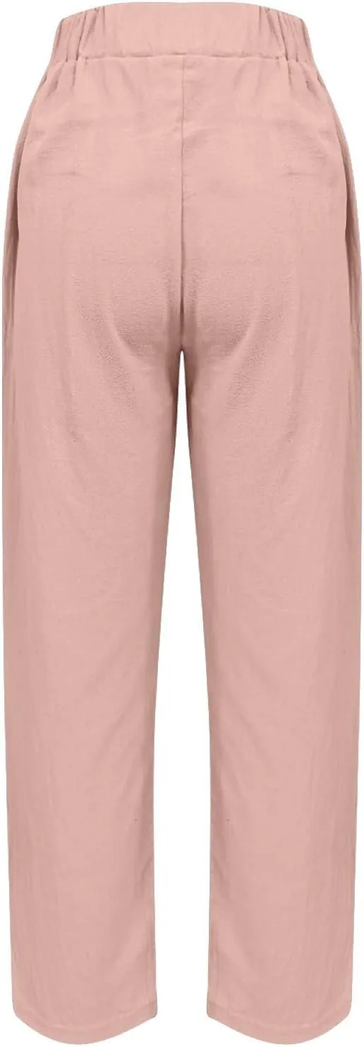 Linen Pants for Women, Loose Linen Straight Leg Peasant Pants Casual Side