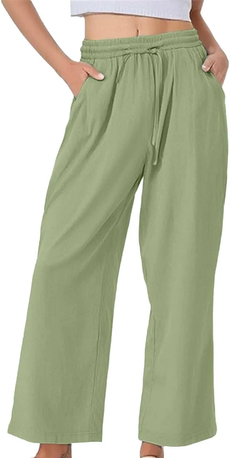 Linen Pants for Womens Summer Pants for Women 2025 Cotton & Linen Drawstring Trousers with Pockets for Travel Work