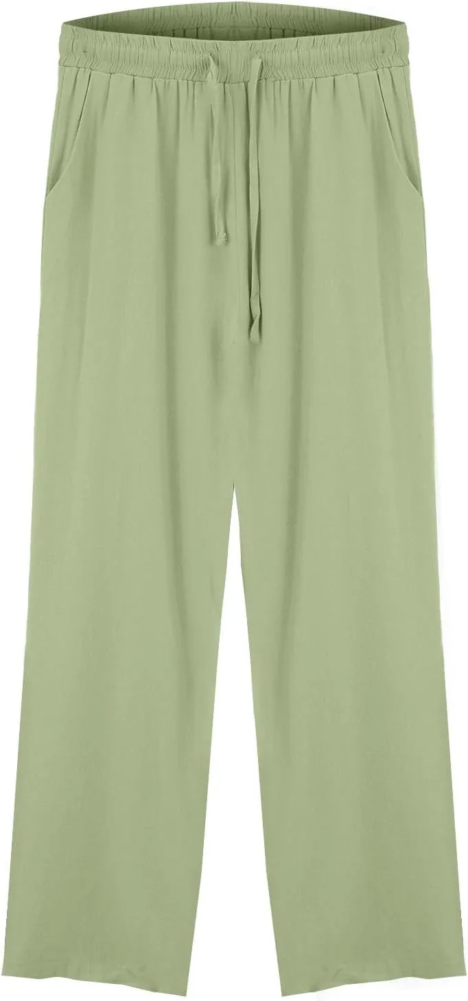 Linen Pants for Womens Summer Pants for Women 2025 Cotton & Linen Drawstring Trousers with Pockets for Travel Work