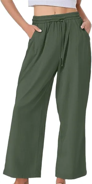 Linen Pants for Womens Summer Pants for Women 2025 Cotton & Linen Drawstring Trousers with Pockets for Travel Work