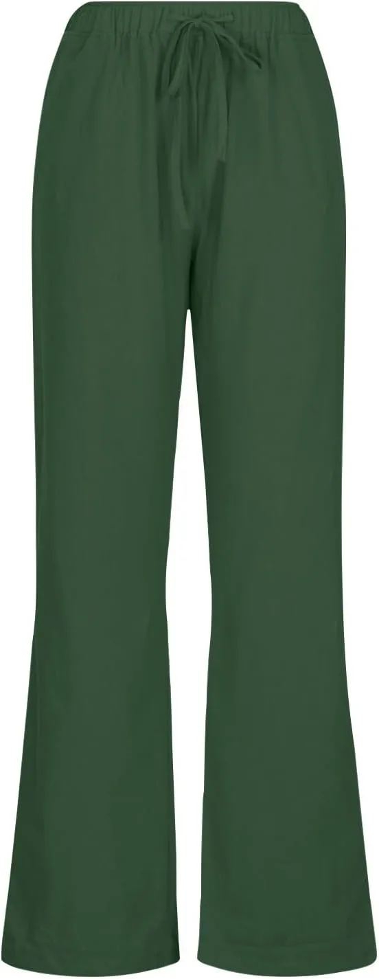 Linen Pants Women Summer Drawstring High Waisted Linen Palazzo Pants Wide Leg Lounge Pant Casual Beach Trousers