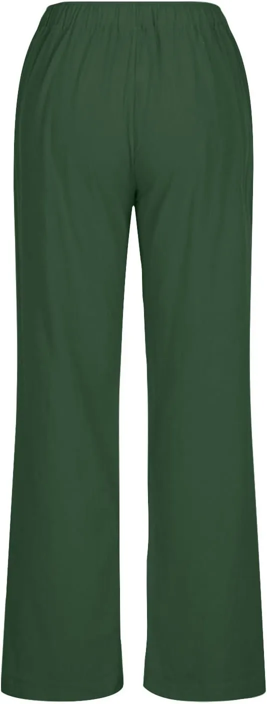 Linen Pants Women Summer Drawstring High Waisted Linen Palazzo Pants Wide Leg Lounge Pant Casual Beach Trousers