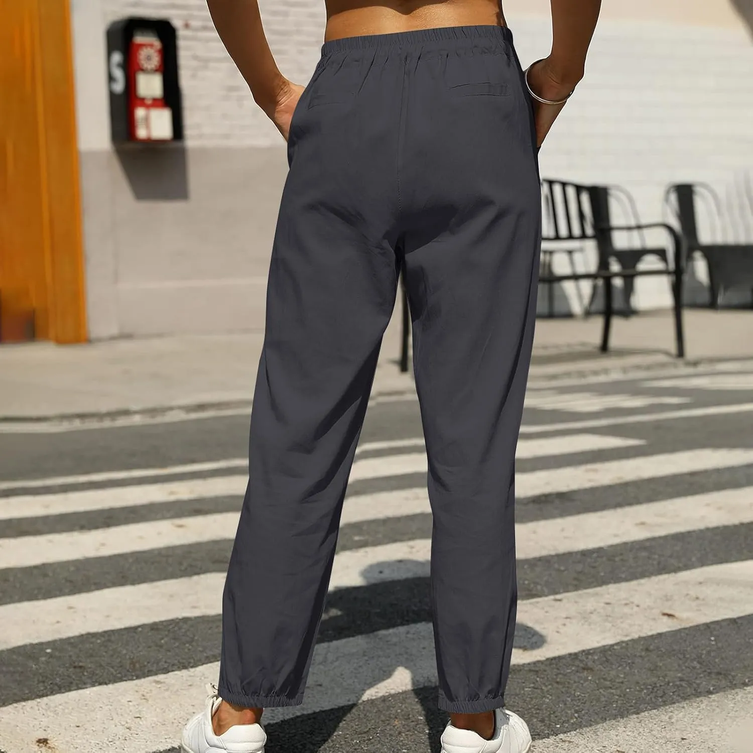 Linen Pants Women Summer Dressy Straight Wide Leg High Waisted Pants Casual Loose Plus Size Baggy Pants Trousers