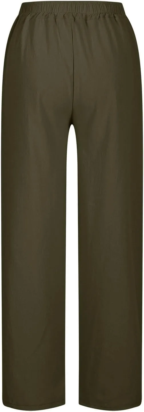 Linen Pants Women Trendy 2025 High Waisted Wide Leg Lounge Pant Drawstring Comfy Trousers Boho Beach Outfits