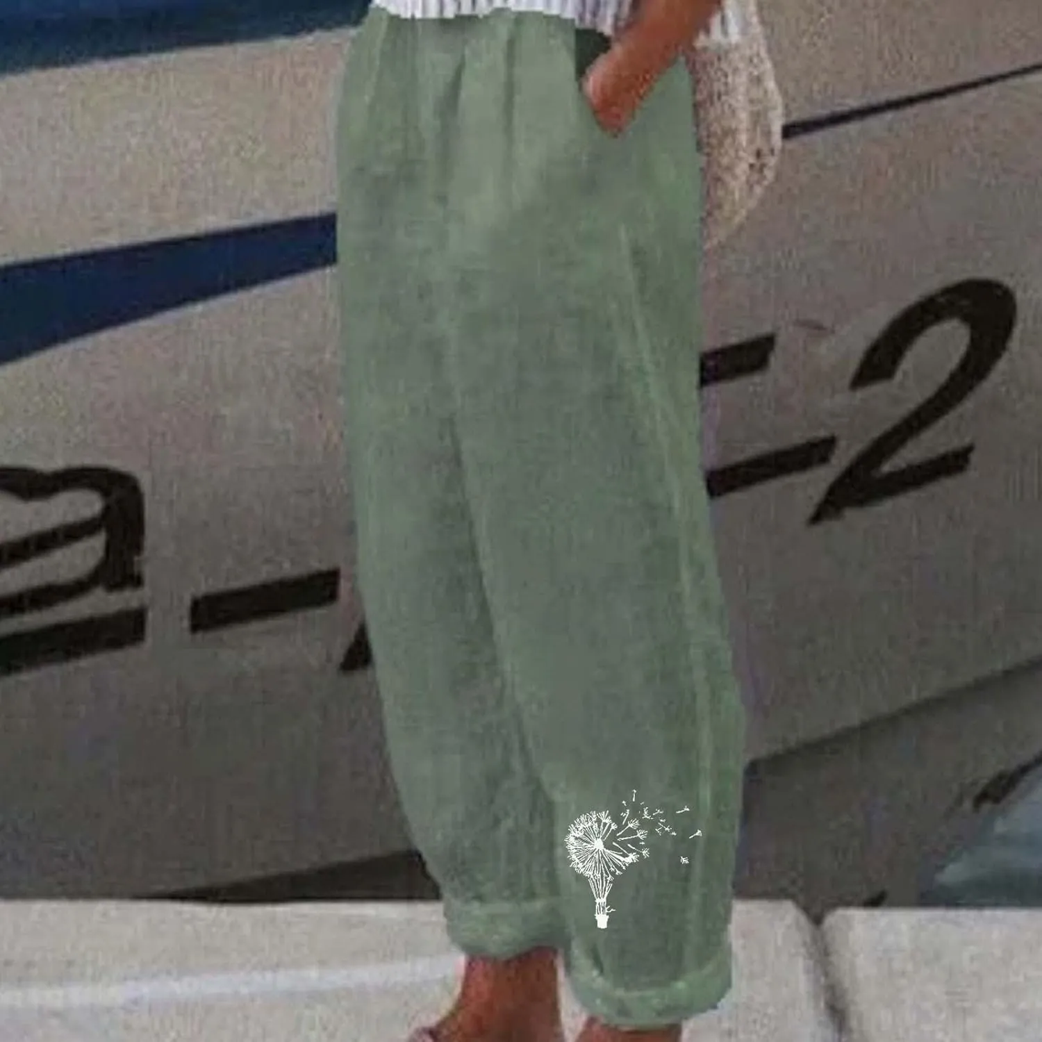 Linen Pants Women Trendy Heart Print Loose Fit Beach Trousers Summer Casual Elastic High Waist Pant Lounge Palazzo