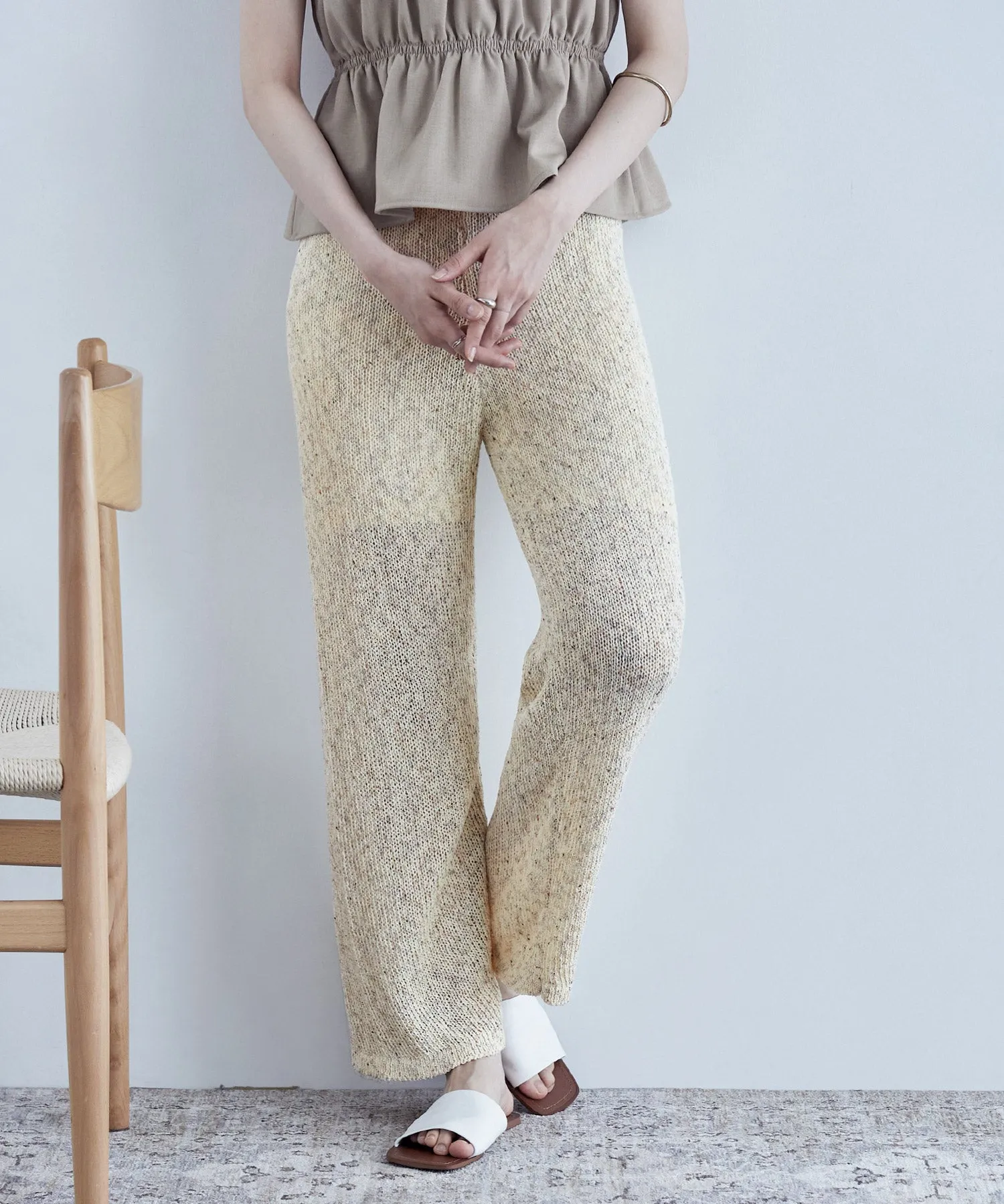 Linen touch mix knit pants