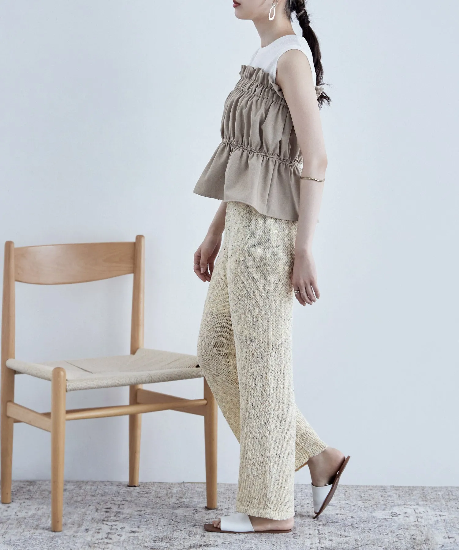 Linen touch mix knit pants