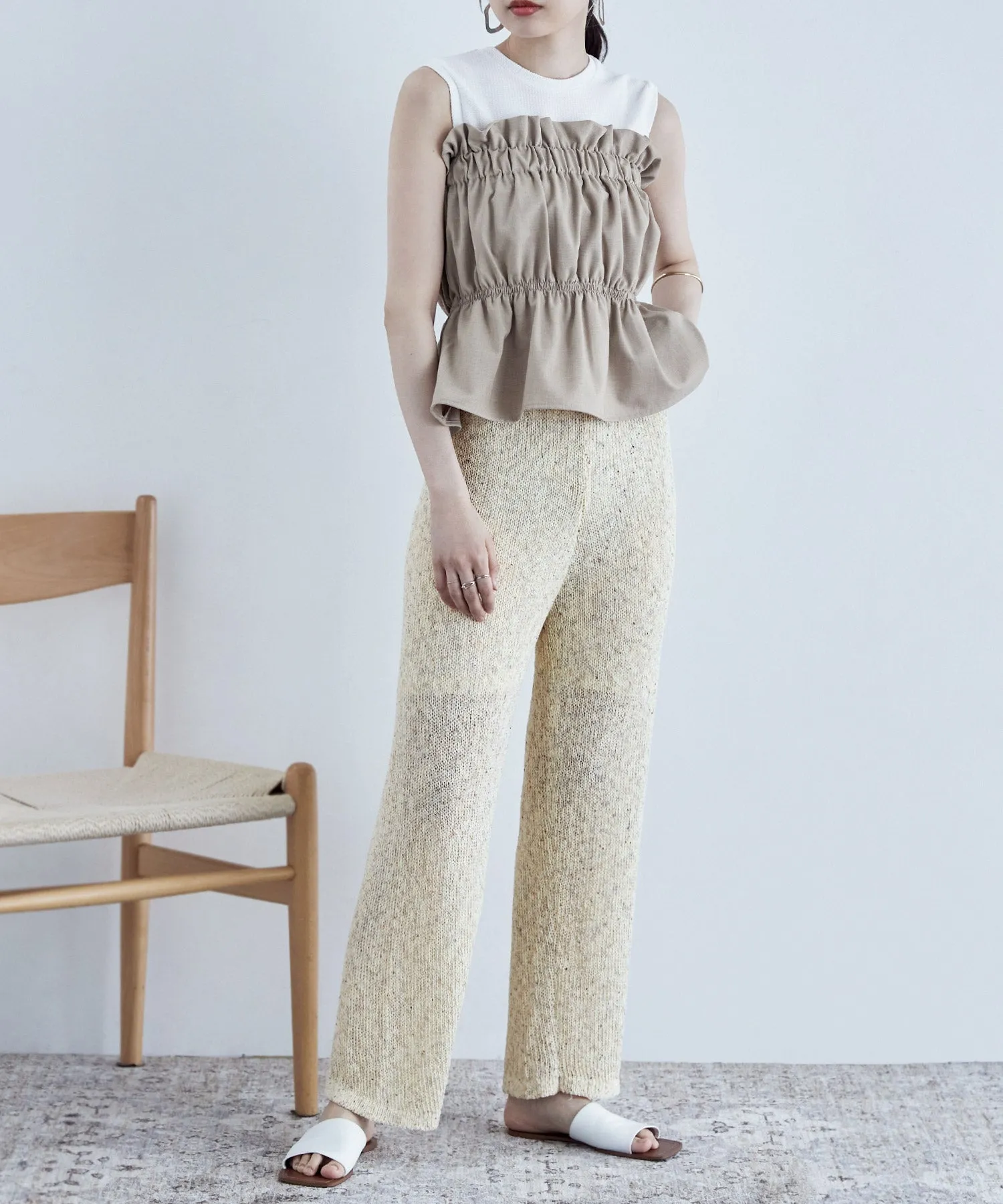 Linen touch mix knit pants