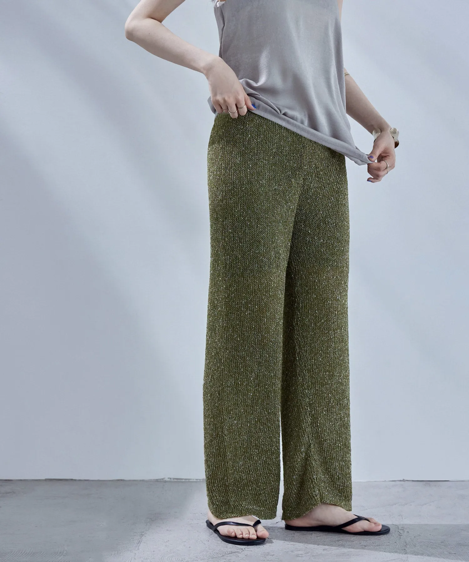 Linen touch mix knit pants