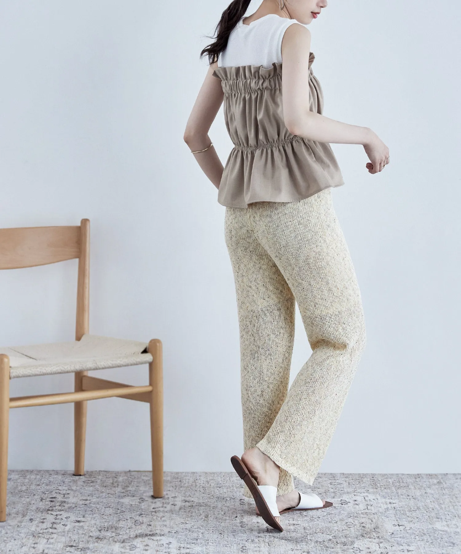 Linen touch mix knit pants